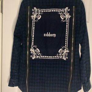 Cabbeen - Asian Fashion - Men’s Blue Check Shirt L